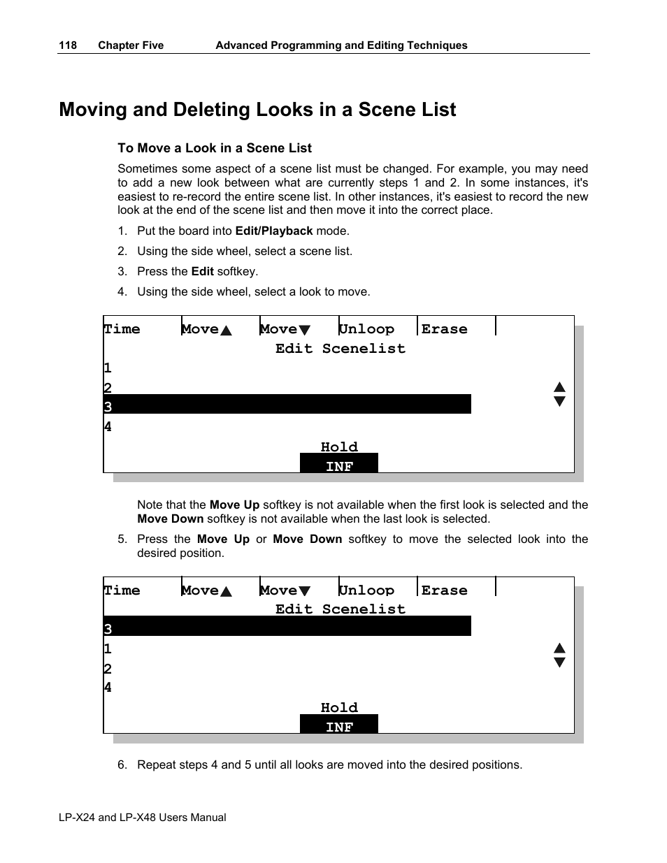 Moving and deleting looks in a scene list | Leprecon LP-X24 Manual v3.2 User Manual | Page 122 / 228