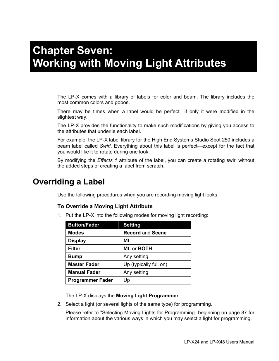 Overriding a label | Leprecon LP-X24 Manual v3.2 User Manual | Page 141 / 228