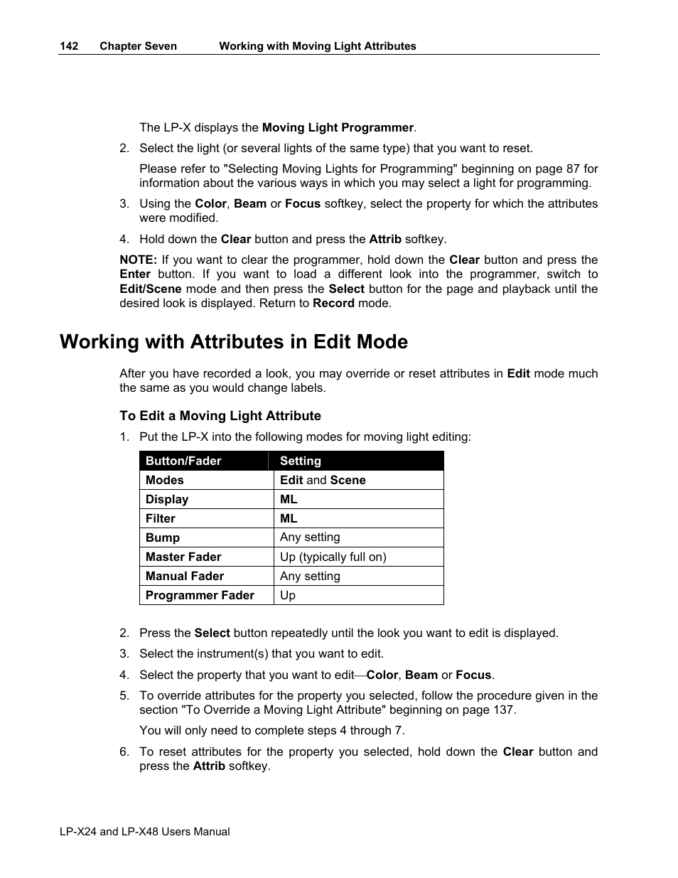 Working with attributes in edit mode | Leprecon LP-X24 Manual v3.2 User Manual | Page 146 / 228