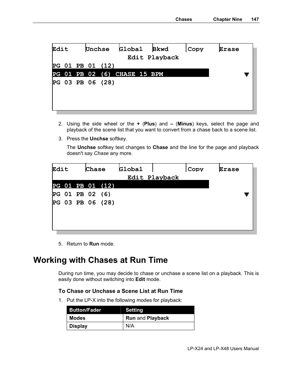 Working with chases at run time | Leprecon LP-X24 Manual v3.2 User Manual | Page 151 / 228