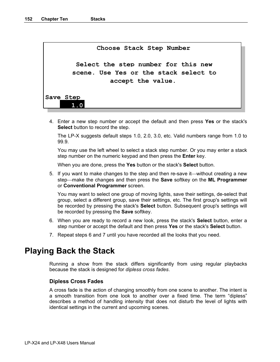 Playing back the stack | Leprecon LP-X24 Manual v3.2 User Manual | Page 156 / 228