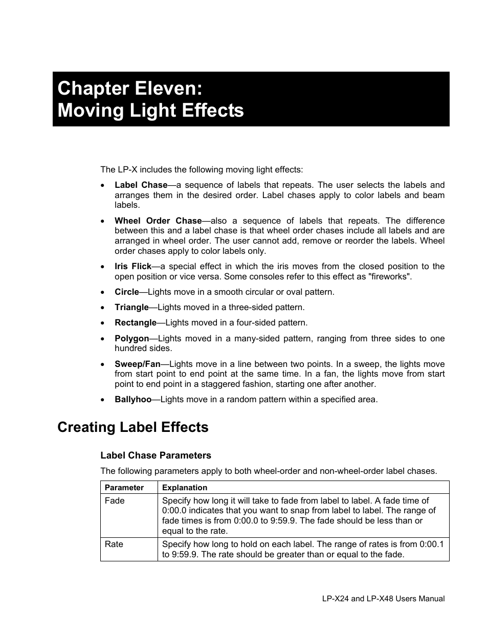 Chapter eleven: moving light effects, Creating label effects | Leprecon LP-X24 Manual v3.2 User Manual | Page 173 / 228