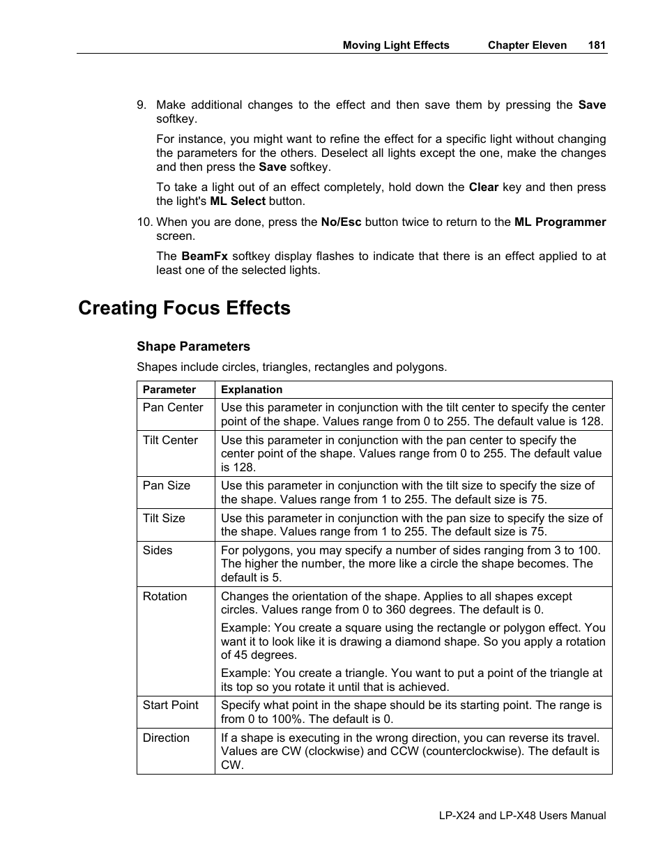 Creating focus effects | Leprecon LP-X24 Manual v3.2 User Manual | Page 185 / 228