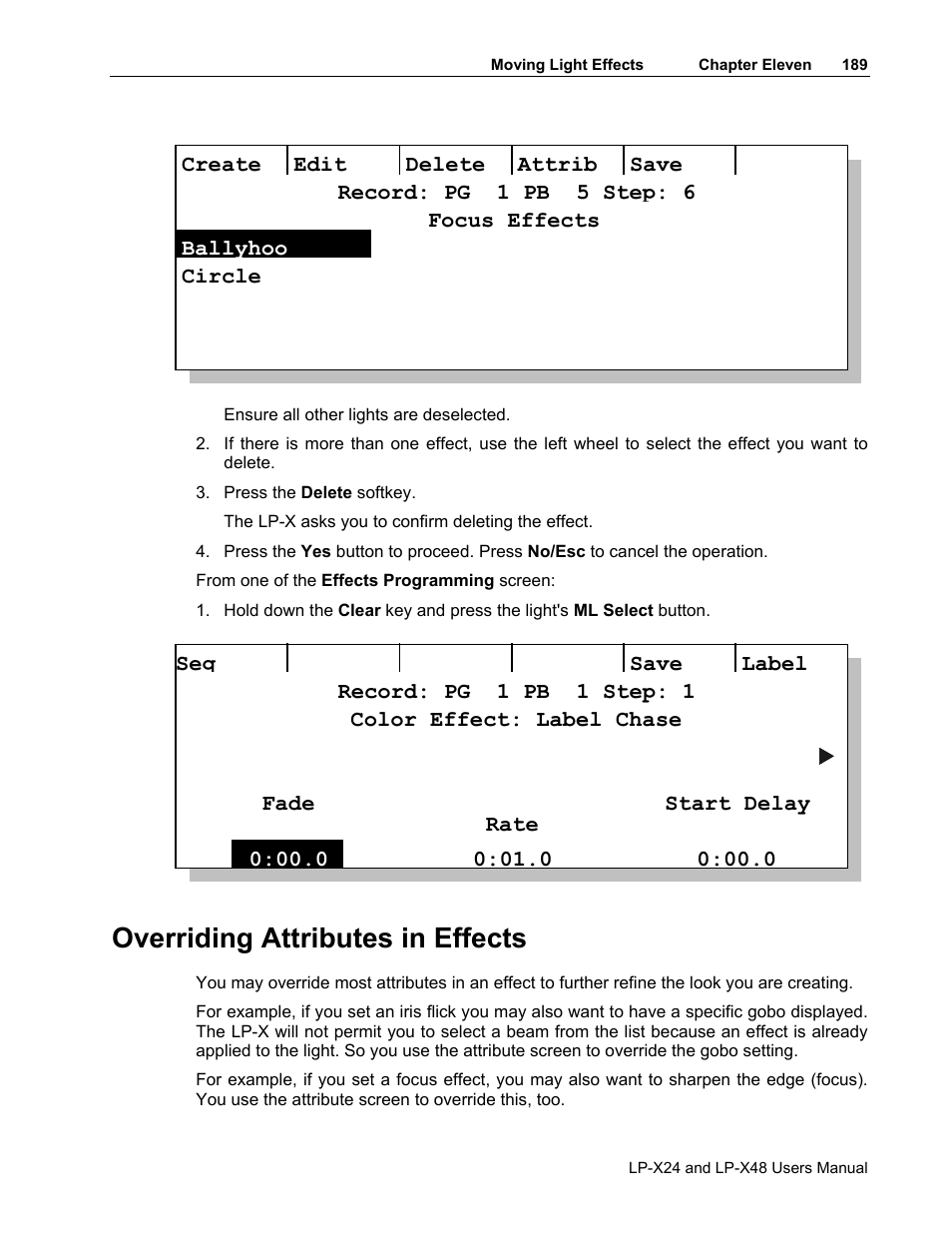 Overriding attributes in effects | Leprecon LP-X24 Manual v3.2 User Manual | Page 193 / 228