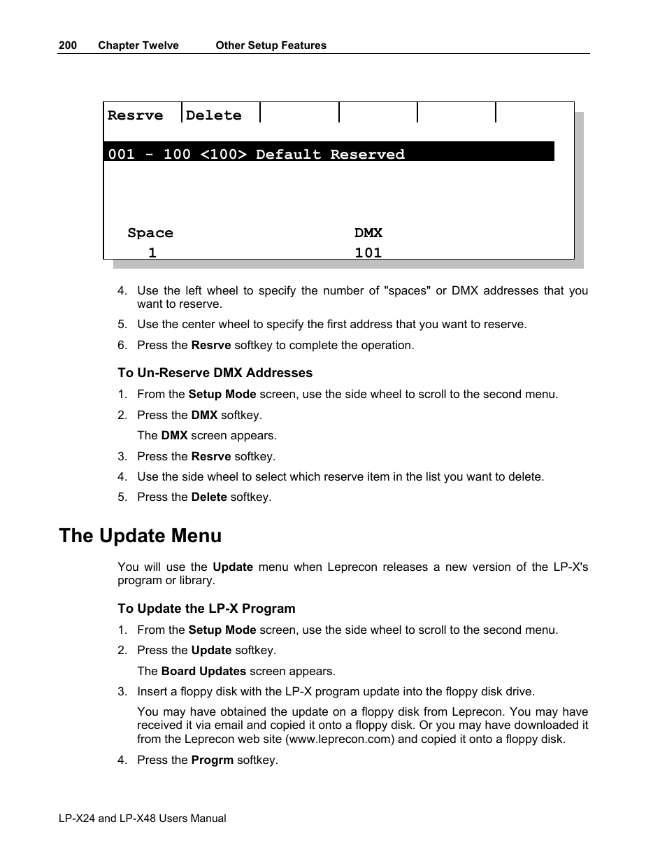 The update menu | Leprecon LP-X24 Manual v3.2 User Manual | Page 204 / 228