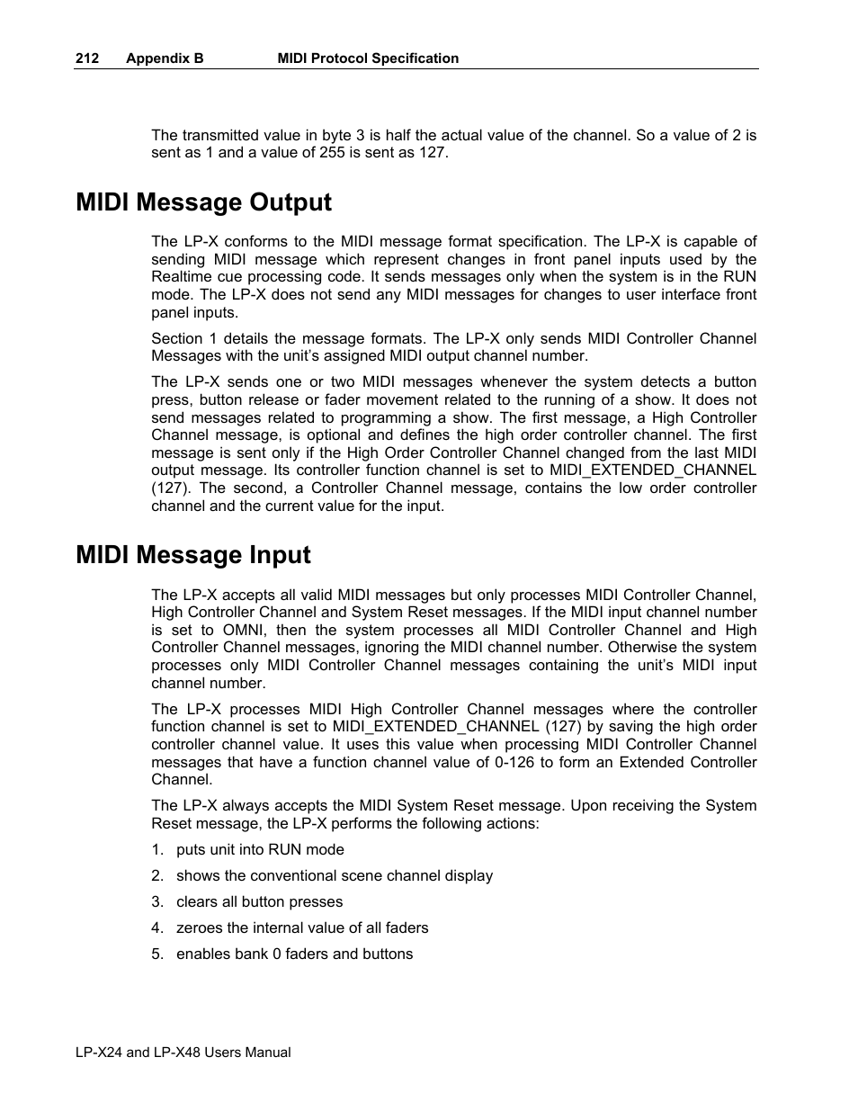 Midi message output, Midi message input | Leprecon LP-X24 Manual v3.2 User Manual | Page 216 / 228