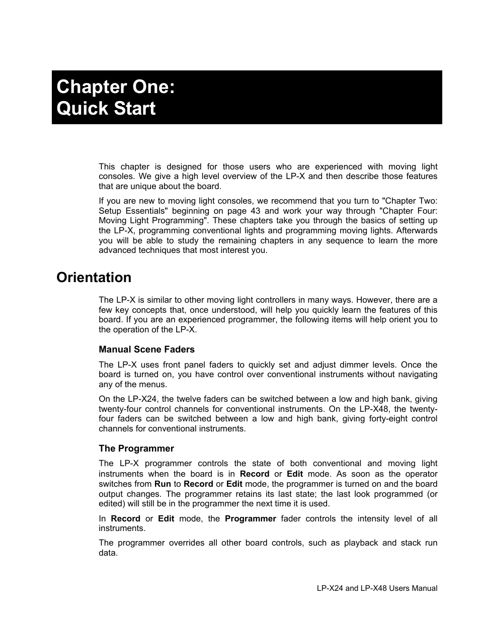 Chapter one: quick start, Orientation | Leprecon LP-X24 Manual v3.2 User Manual | Page 27 / 228