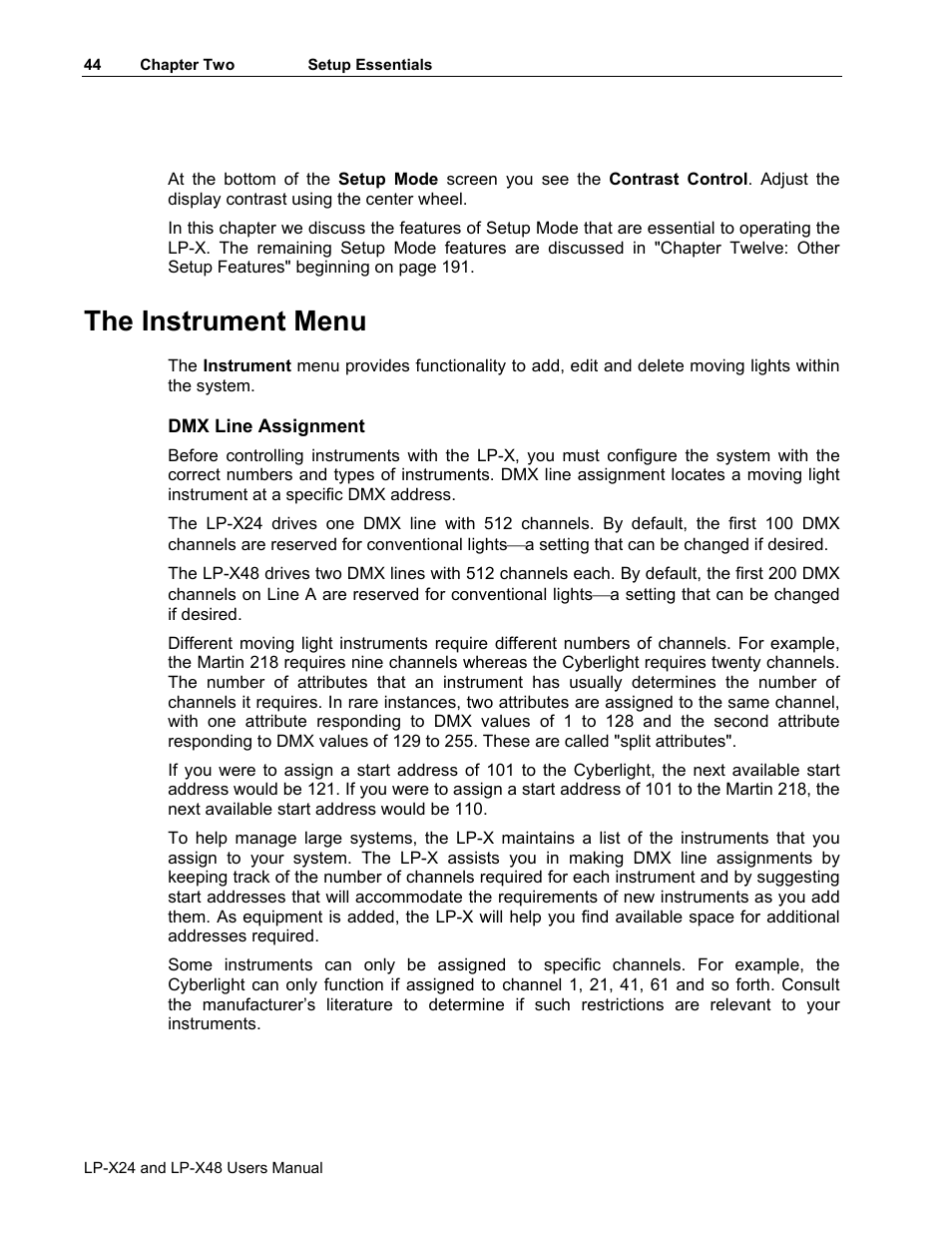 The instrument menu | Leprecon LP-X24 Manual v3.2 User Manual | Page 48 / 228