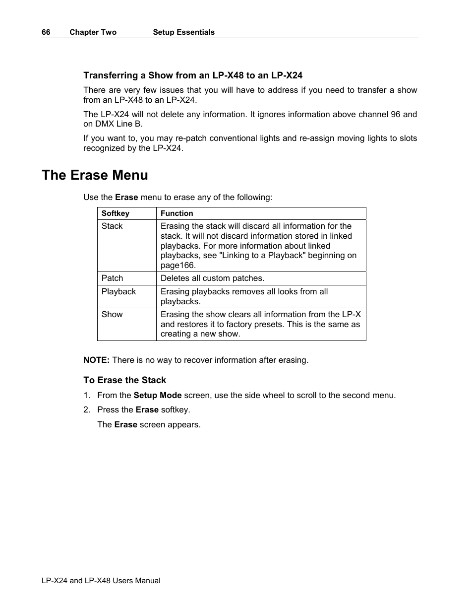 The erase menu | Leprecon LP-X24 Manual v3.2 User Manual | Page 70 / 228