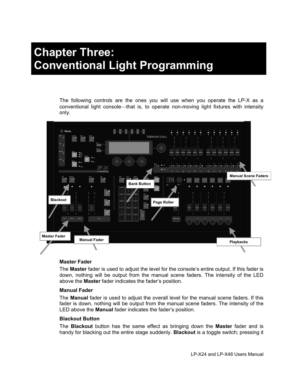 Chapter three: conventional light programming | Leprecon LP-X24 Manual v3.2 User Manual | Page 75 / 228