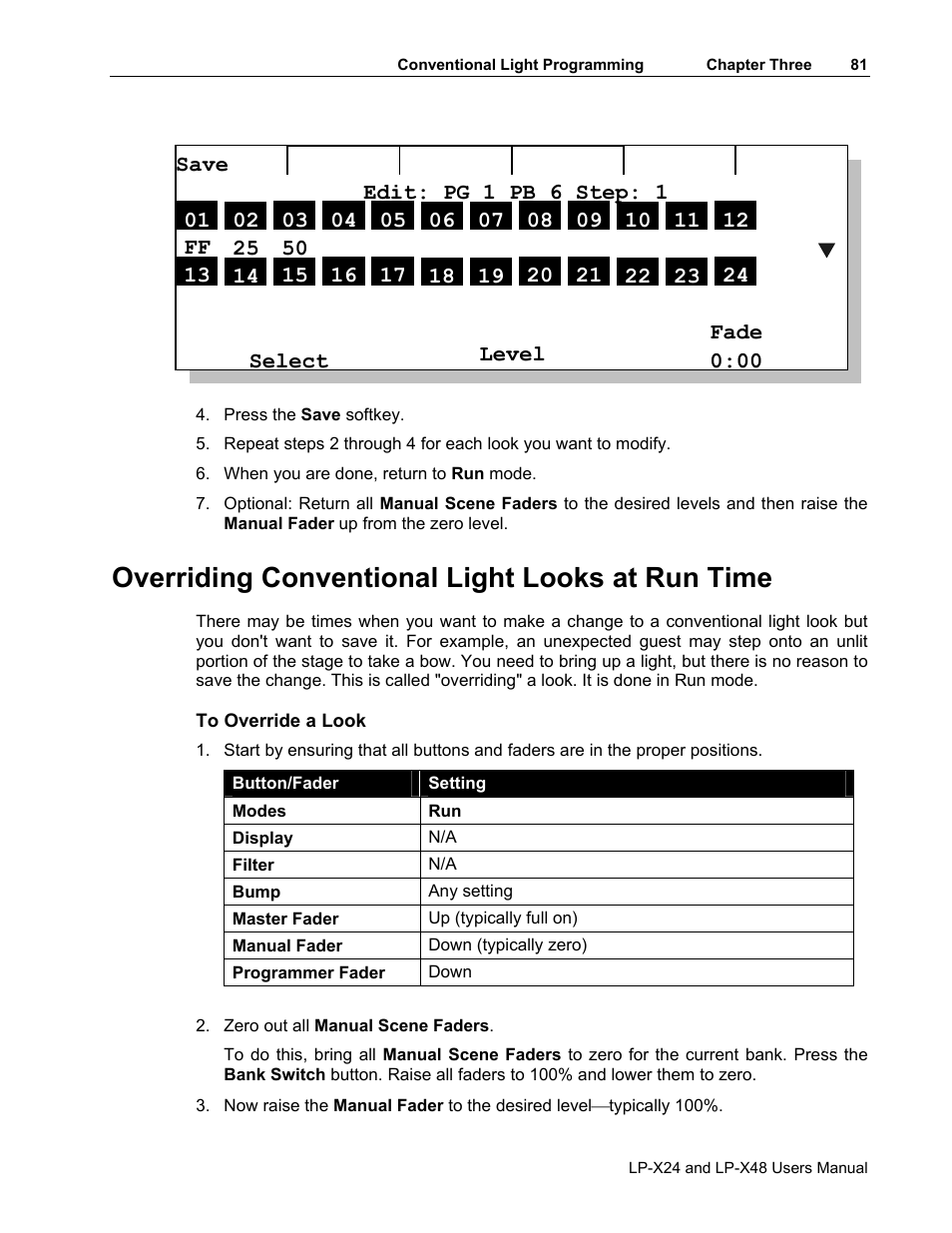 Overriding conventional light looks at run time | Leprecon LP-X24 Manual v3.2 User Manual | Page 85 / 228