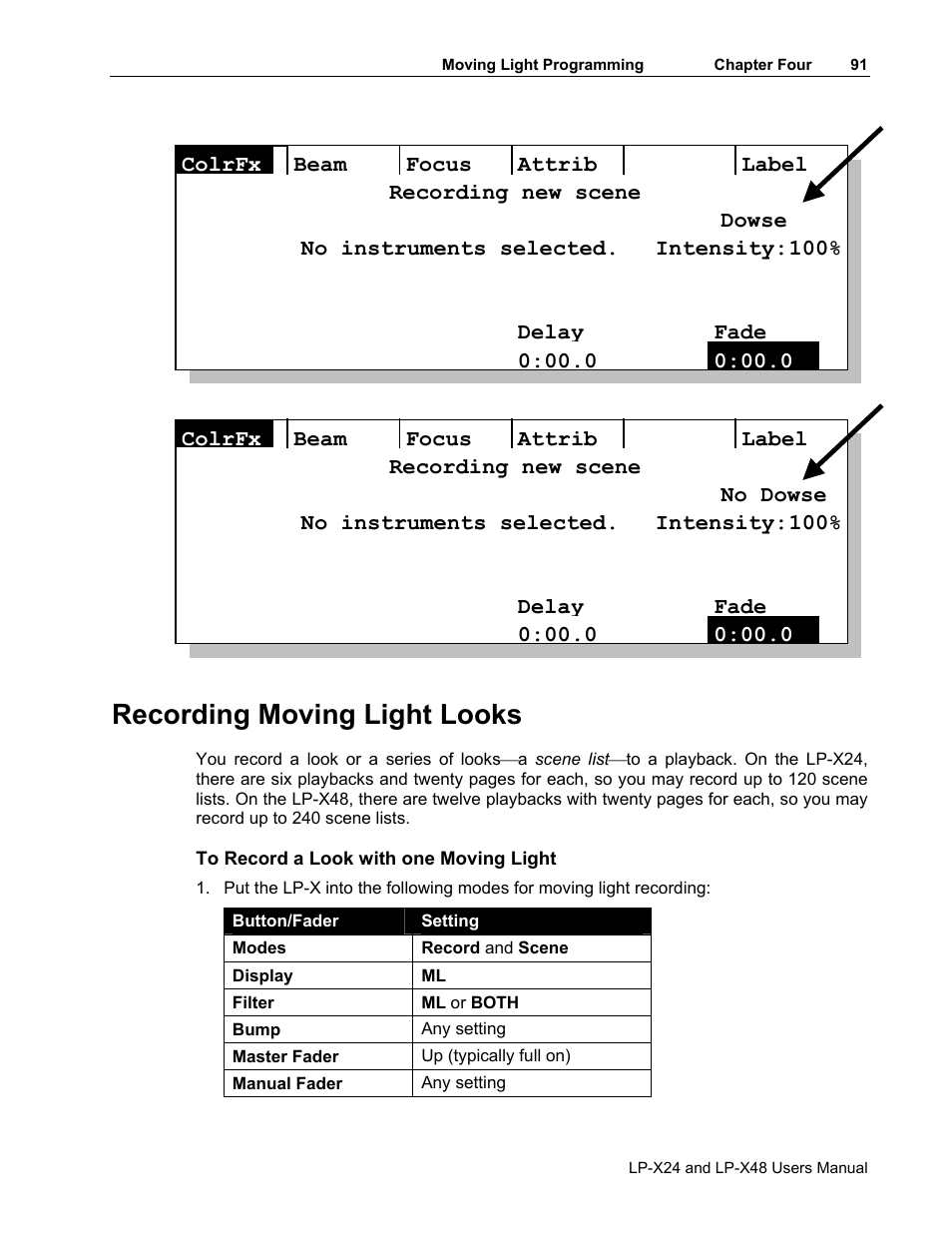 Recording moving light looks | Leprecon LP-X24 Manual v3.2 User Manual | Page 95 / 228