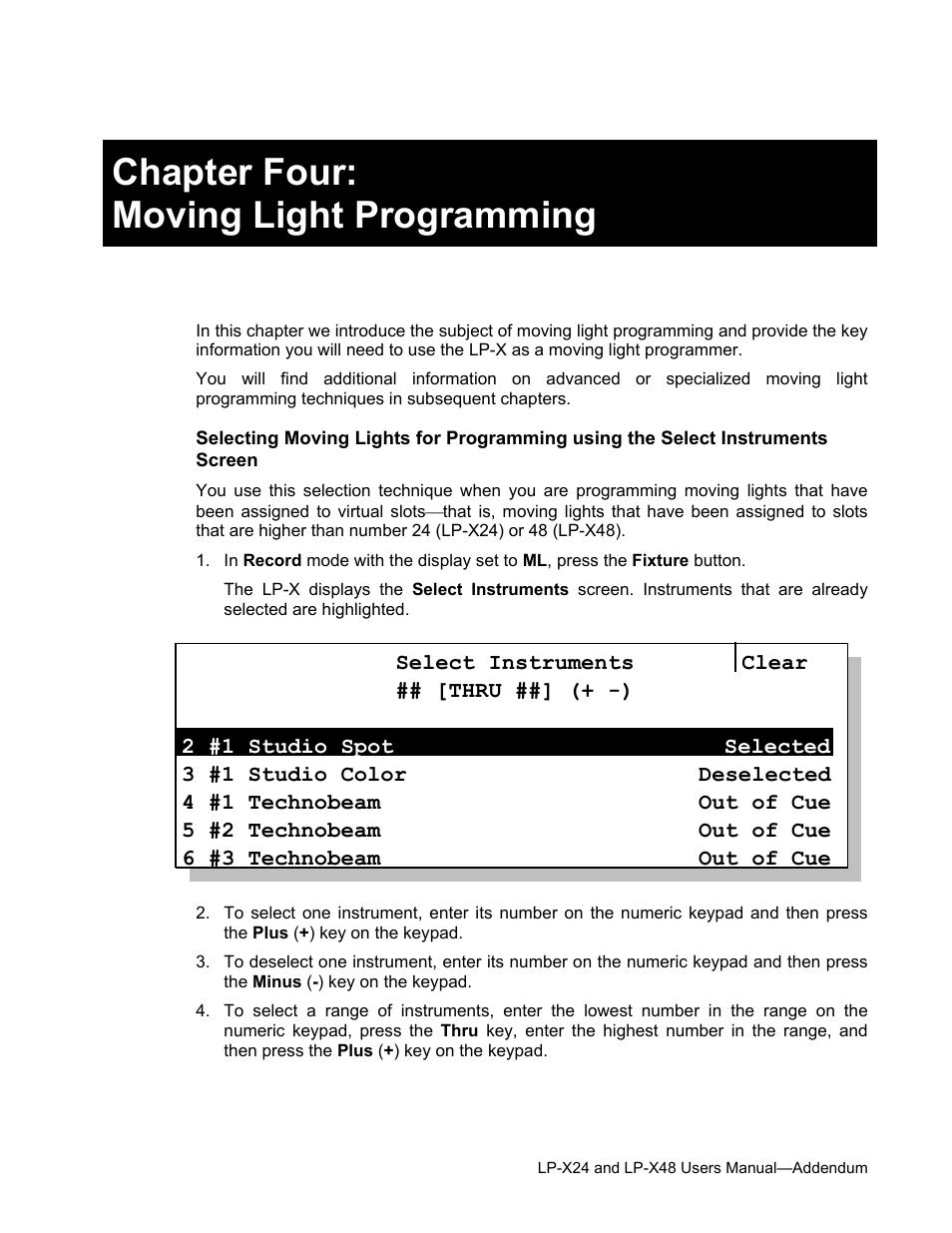Chapter four: moving light programming | Leprecon LP-X24 Manual v3.2 Addendum User Manual | Page 48 / 55