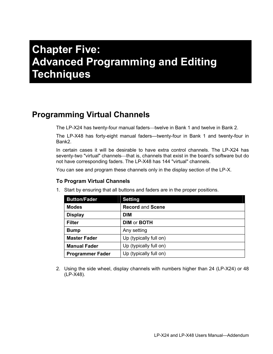 Programming virtual channels | Leprecon LP-X24 Manual v3.2 Addendum User Manual | Page 52 / 55