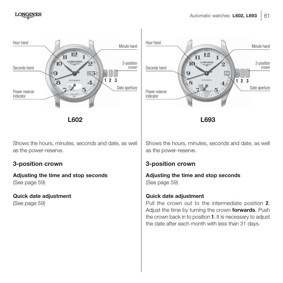Position crown | Longines DolceVita User Manual | Page 21 / 42