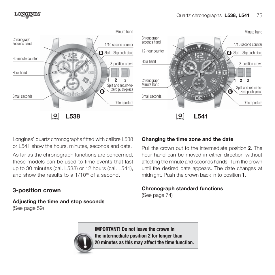 Position crown | Longines DolceVita User Manual | Page 35 / 42