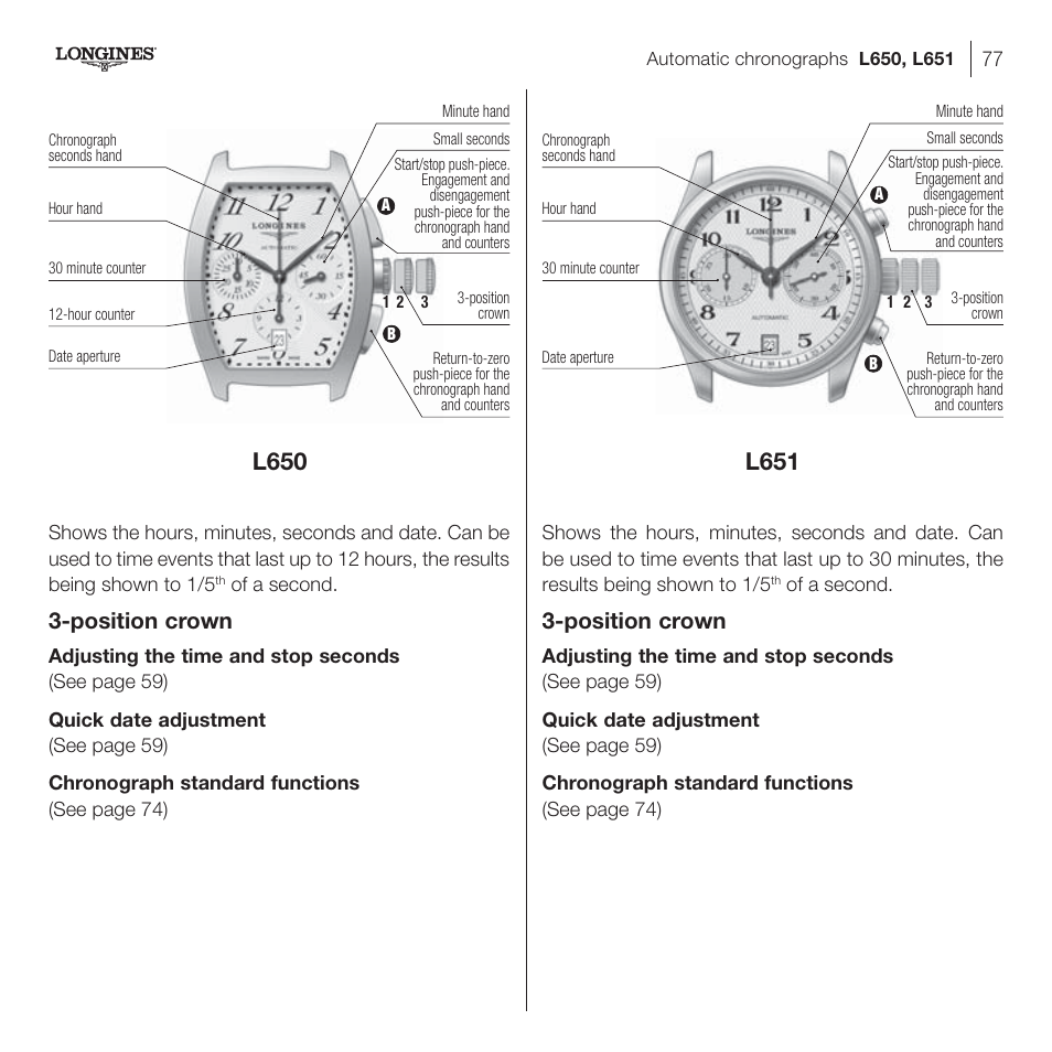 Position crown | Longines DolceVita User Manual | Page 37 / 42
