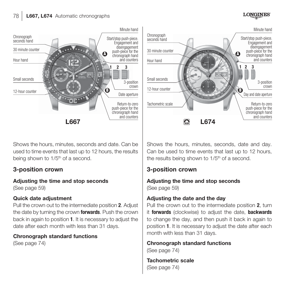 Position crown | Longines DolceVita User Manual | Page 38 / 42