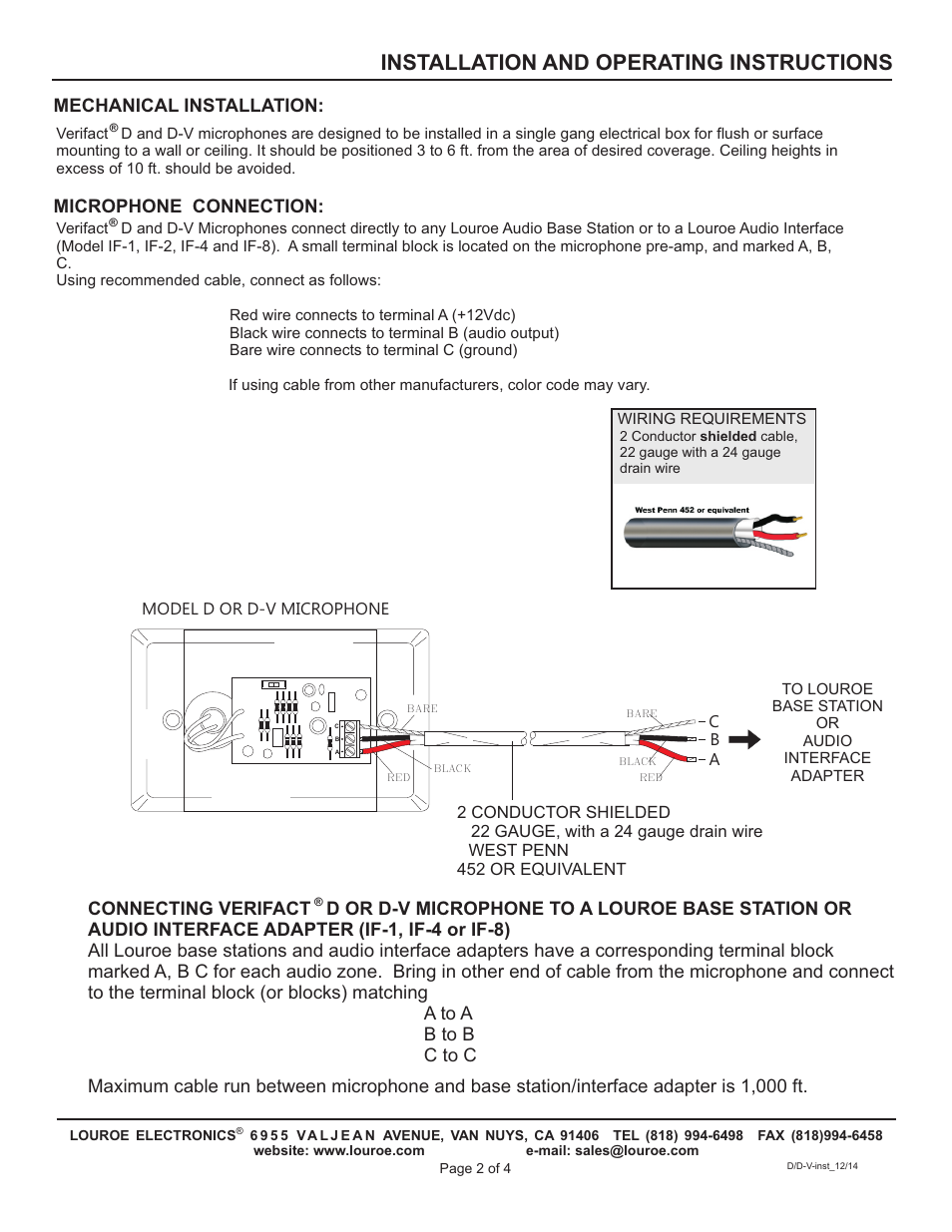 Installation and operating instructions, Mechanical installation | Louroe Electronics LE-069 User Manual | Page 2 / 4