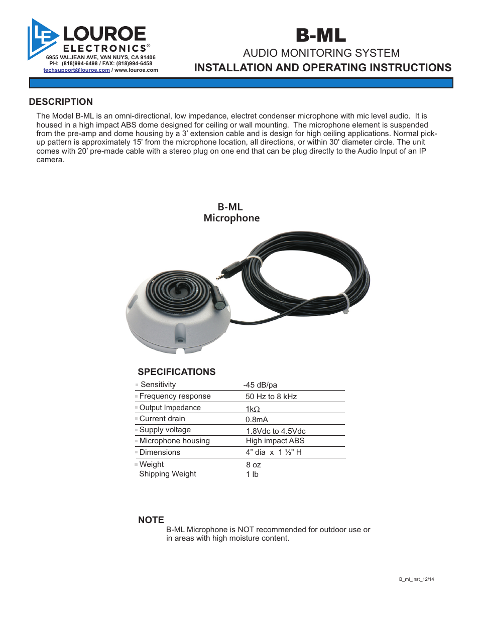 Louroe Electronics LE-771 User Manual | 2 pages