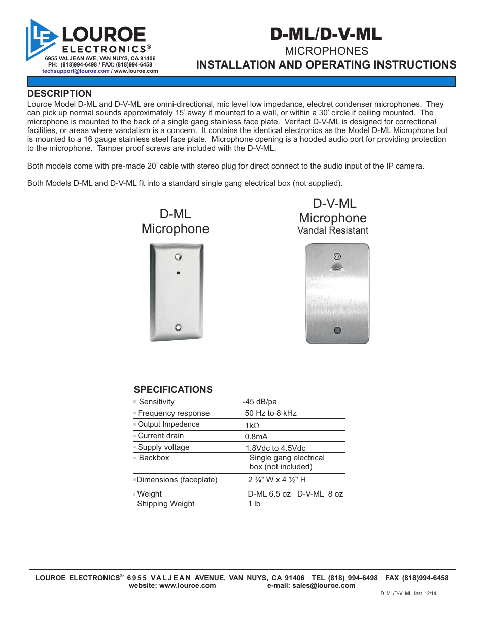 Louroe Electronics LE-778 User Manual | 2 pages