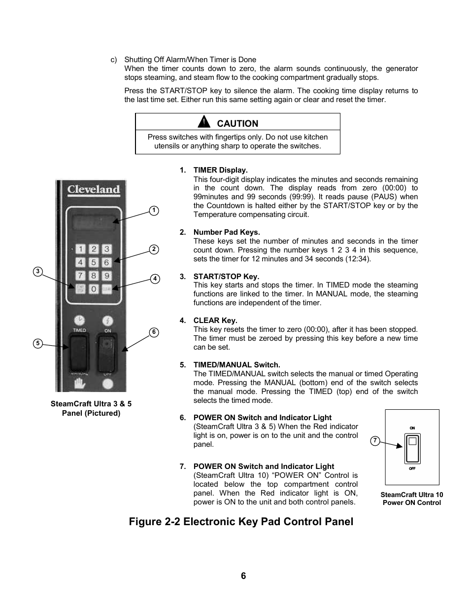 Figure 2-2 electronic key pad control panel | Cleveland Range 24CEA10 User Manual | Page 10 / 30