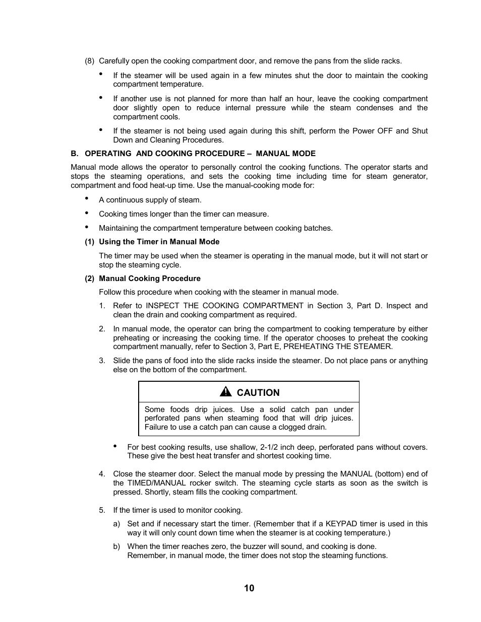 Operating and cooking procedure – manual mode, Using the timer in manual mode, Manual cooking procedure | Cleveland Range 24CEA10 User Manual | Page 14 / 30