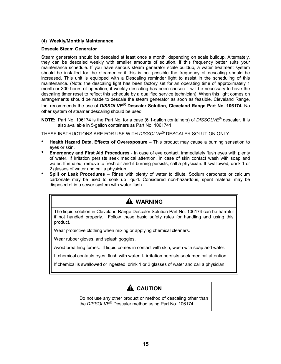 Weekly/monthly maintenance, Descale steam generator | Cleveland Range 24CEA10 User Manual | Page 19 / 30