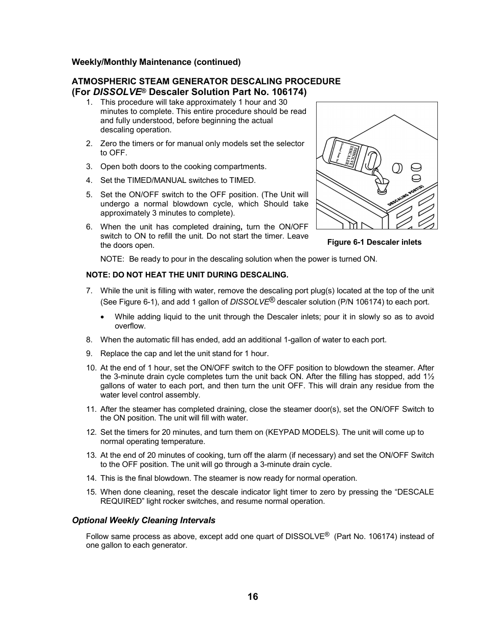 Atmospheric steam generator descaling procedure, For dissolve® descaler solution part no. 106174) | Cleveland Range 24CEA10 User Manual | Page 20 / 30