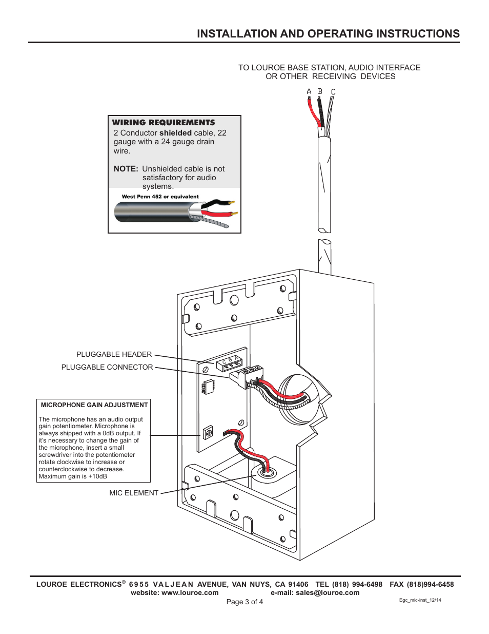 Installation and operating instructions | Louroe Electronics LE-575 User Manual | Page 3 / 4