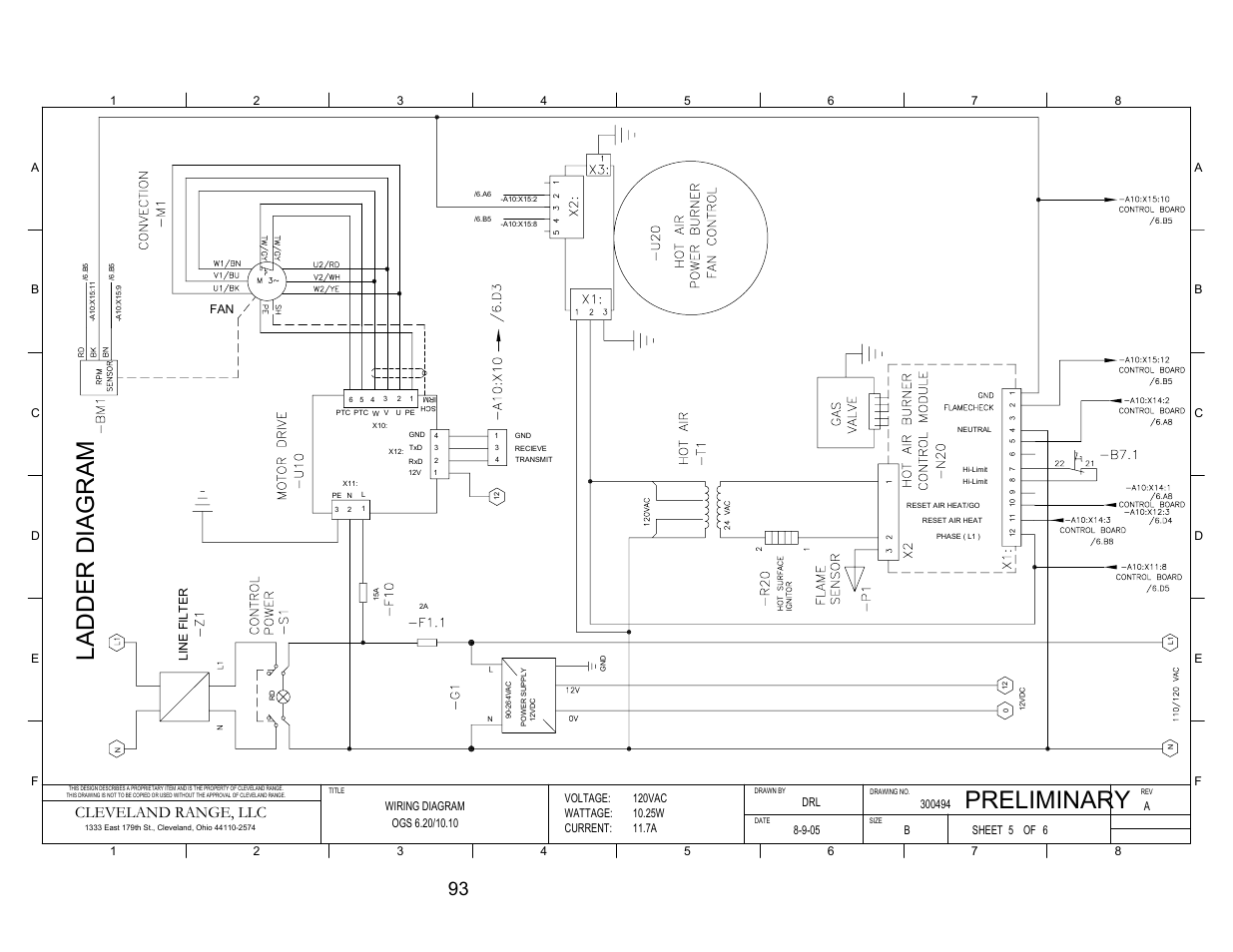 Ogs 6.20 & 10.10 - ladder diagrams, Preliminary, Ladder di ag ra m | Cleveland range, llc | Cleveland Range OGS-10.10 User Manual | Page 100 / 101