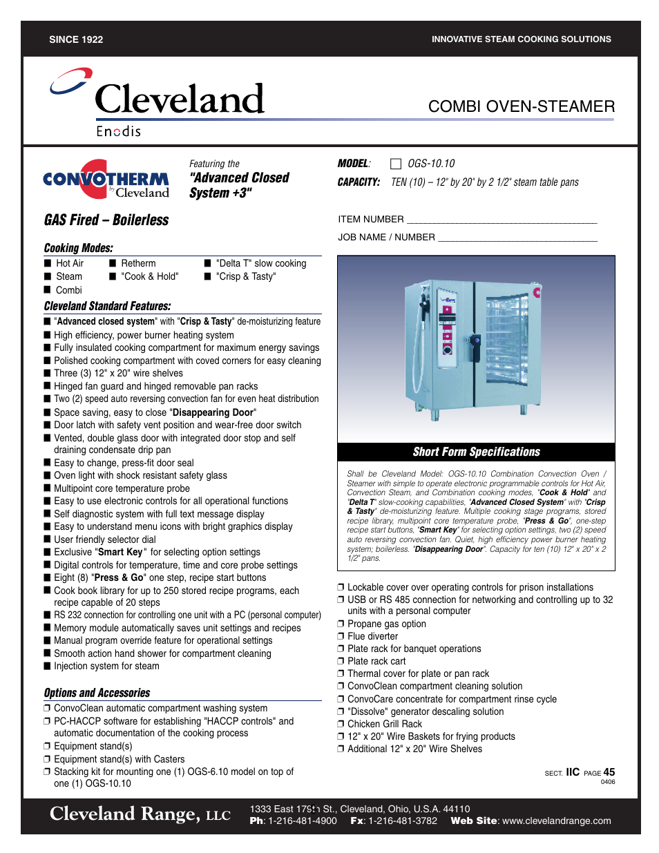 Ogs-10.10, Cleveland range, Combi oven-steamer | Gas fired – boilerless, Advanced closed system +3 | Cleveland Range OGS-10.10 User Manual | Page 12 / 101