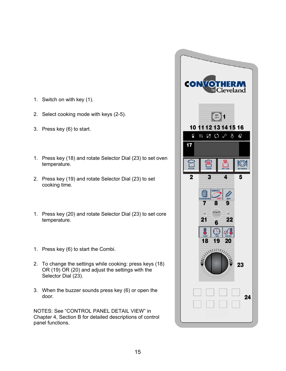 Operation, Control panel, quick start, Control panel basic operation | Cleveland Range OGS-10.10 User Manual | Page 18 / 101
