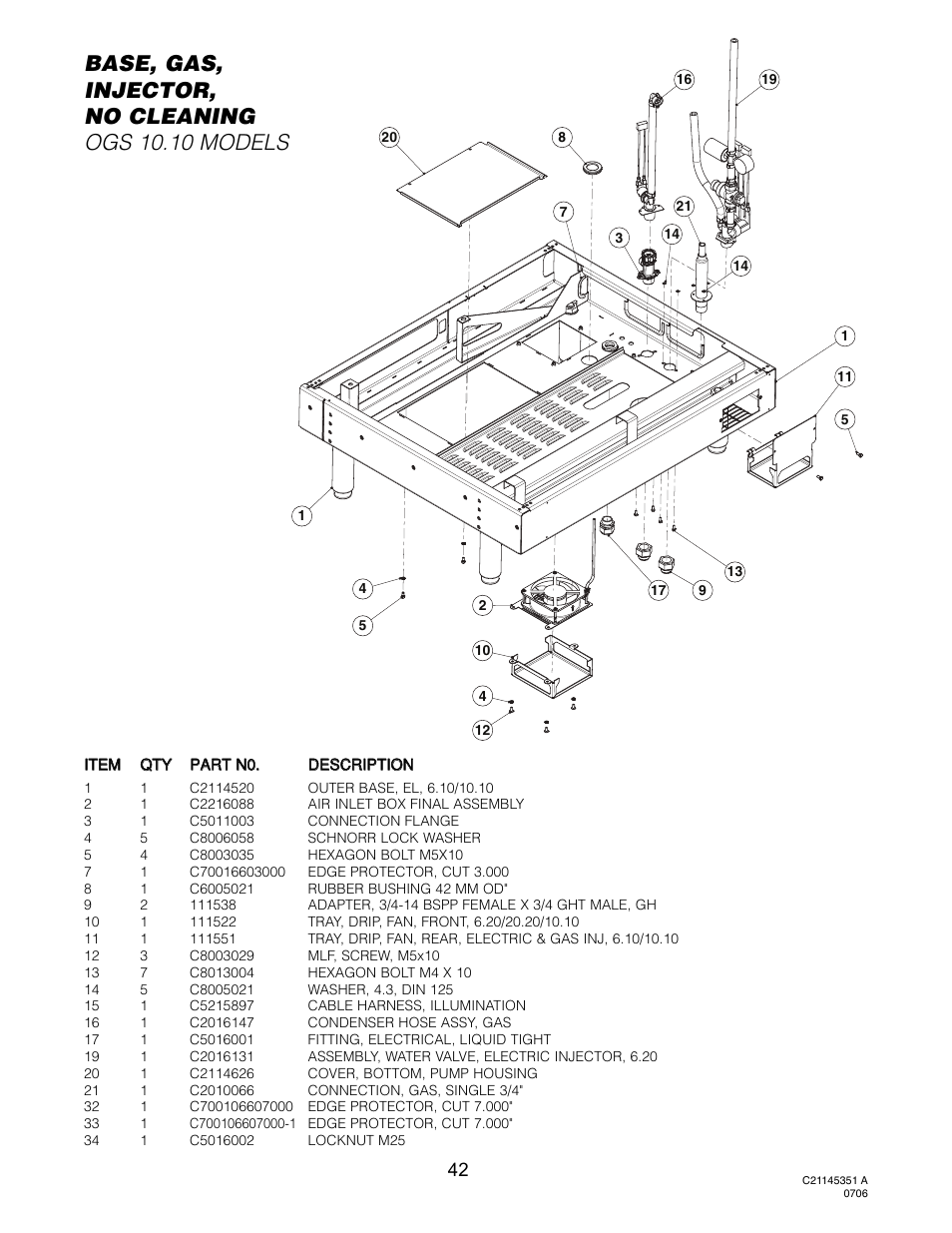 Base, gas injector, no cleaning (ogs 10.10), Base, gas, injector, no cleaning ogs 10.10 models | Cleveland Range OGS-10.10 User Manual | Page 45 / 101