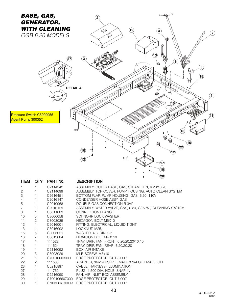 Base, gas generator with cleaning (ogb 6.20) | Cleveland Range OGS-10.10 User Manual | Page 46 / 101