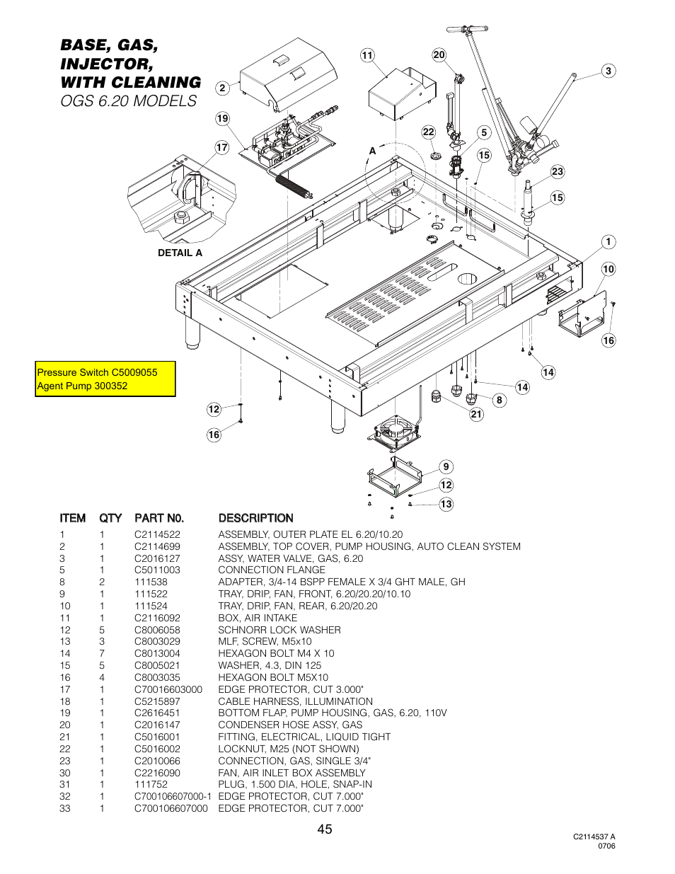 Base, gas injector with cleaning (ogs 6.20), Base, gas, injector, with cleaning ogs 6.20 models | Cleveland Range OGS-10.10 User Manual | Page 48 / 101