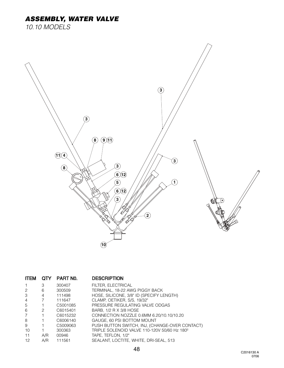 Water valve (10.10 models), Assembly, water valve 10.10 models | Cleveland Range OGS-10.10 User Manual | Page 52 / 101