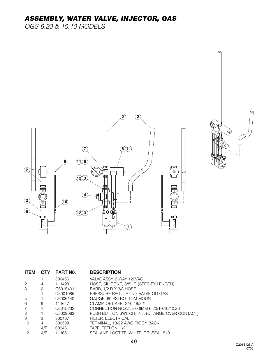 Water valve, injector, gas (ogs 6.20 & 10.10) | Cleveland Range OGS-10.10 User Manual | Page 53 / 101