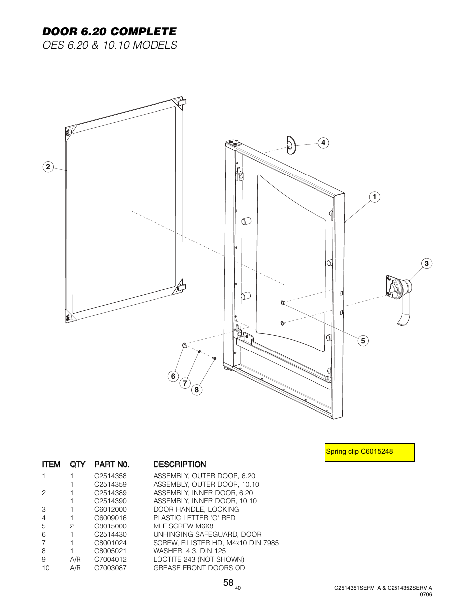 Door (oes 6.20 & 10.10) | Cleveland Range OGS-10.10 User Manual | Page 62 / 101