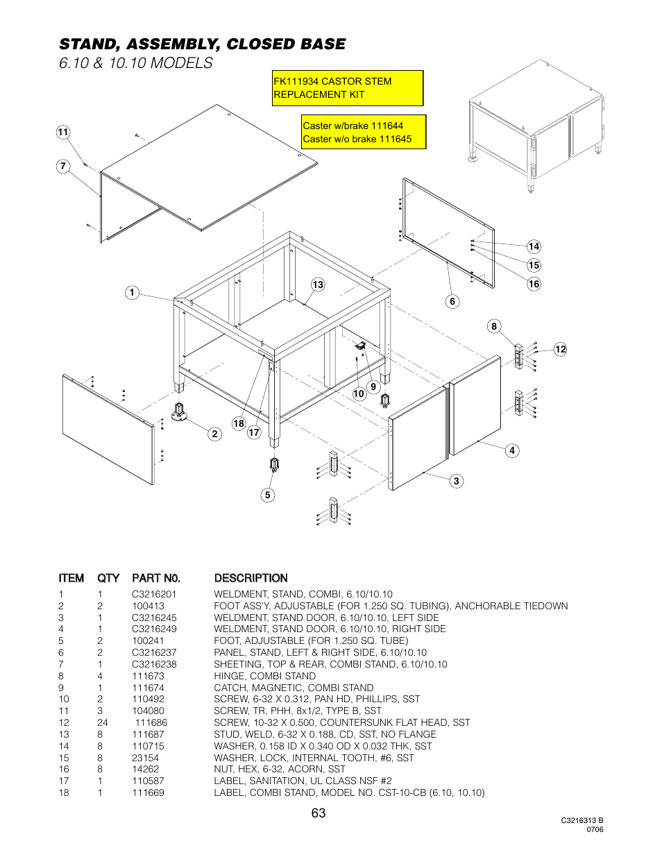 Stand, closed base (all models) | Cleveland Range OGS-10.10 User Manual | Page 66 / 101