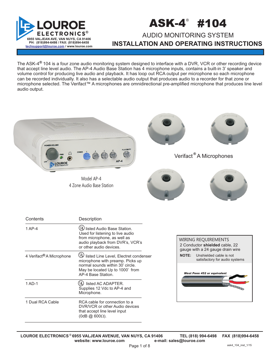 Louroe Electronics ASK-4 104 User Manual | 8 pages