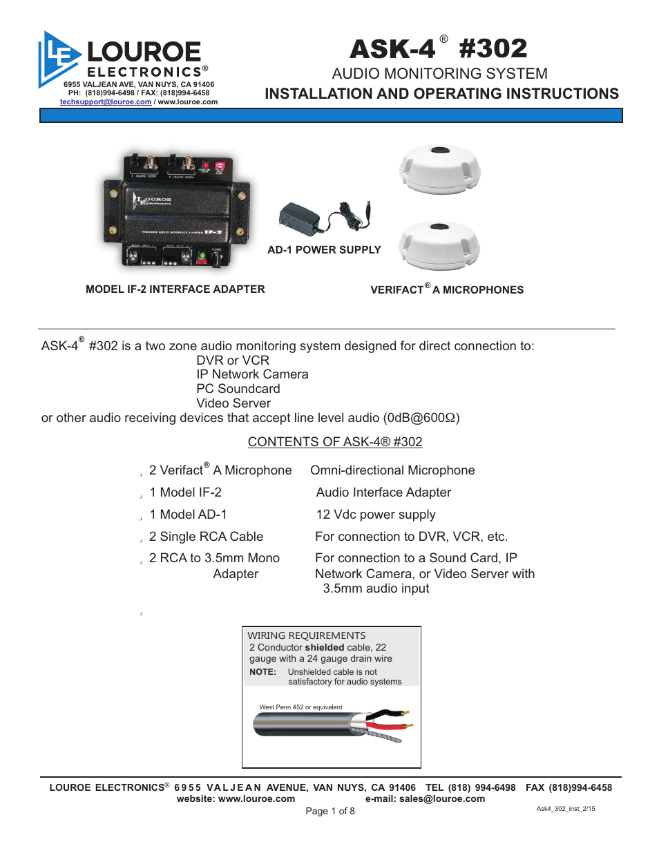 Louroe Electronics ASK-4 302 User Manual | 8 pages