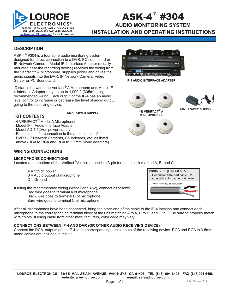 Louroe Electronics ASK-4 304 User Manual | 4 pages