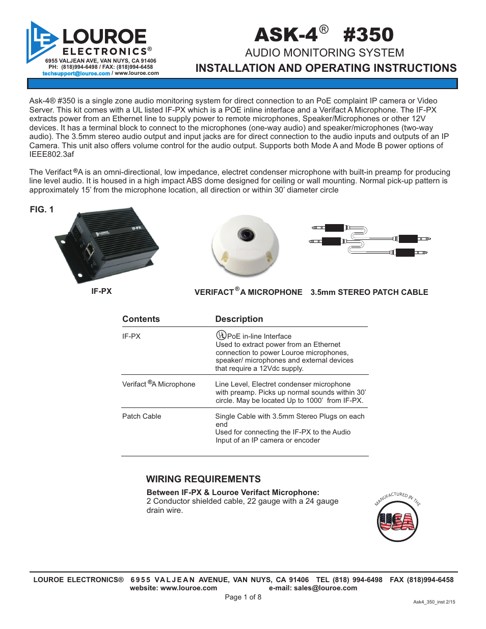 Louroe Electronics ASK-4 350 User Manual | 8 pages