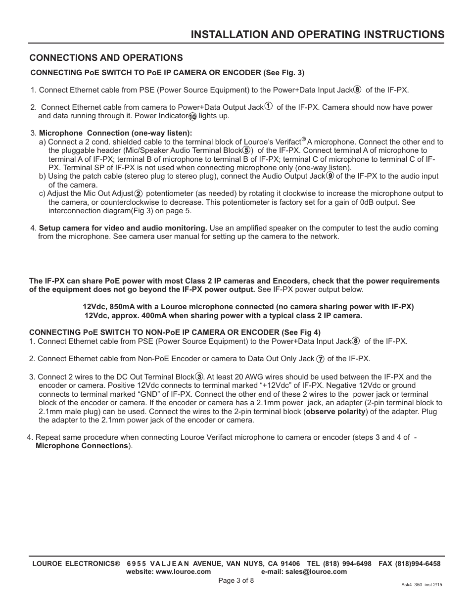 Installation and operating instructions, Connections and operations | Louroe Electronics ASK-4 350 User Manual | Page 3 / 8
