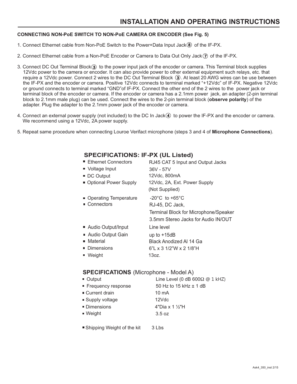 Installation and operating instructions | Louroe Electronics ASK-4 350 User Manual | Page 4 / 8