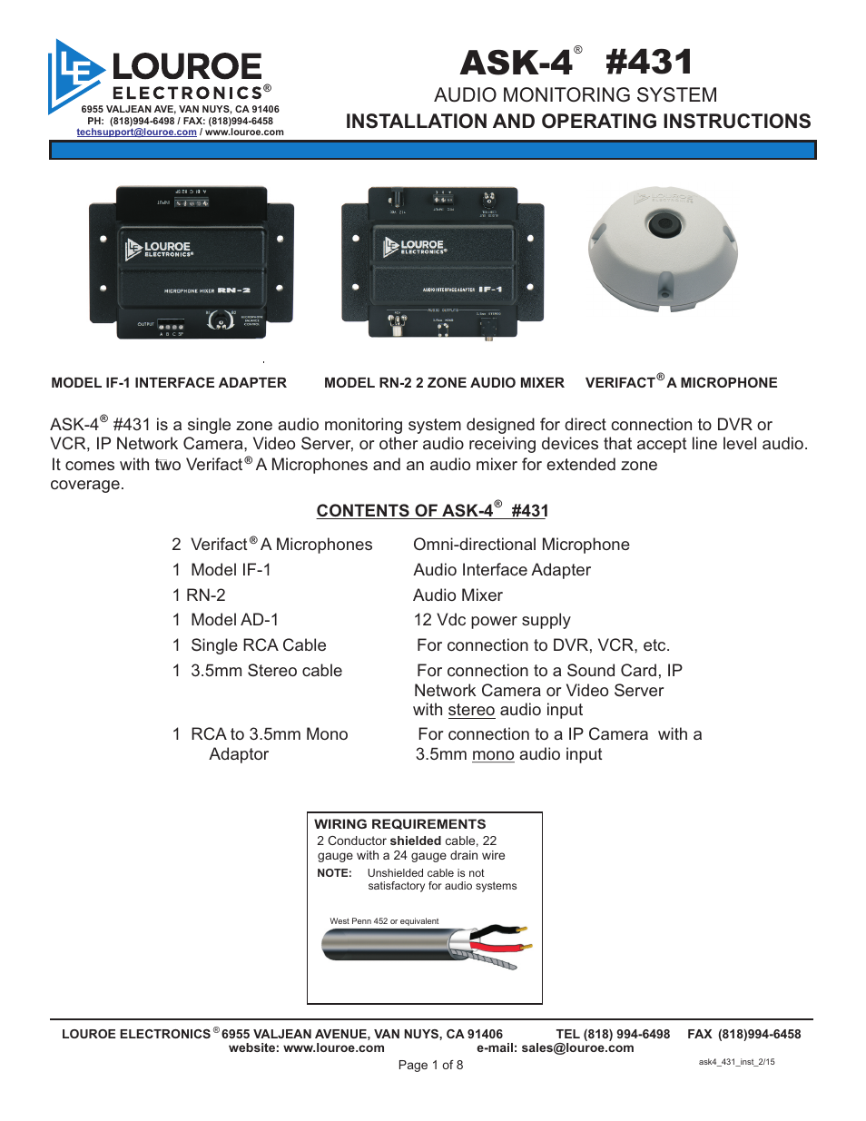 Louroe Electronics ASK-4 431 User Manual | 8 pages