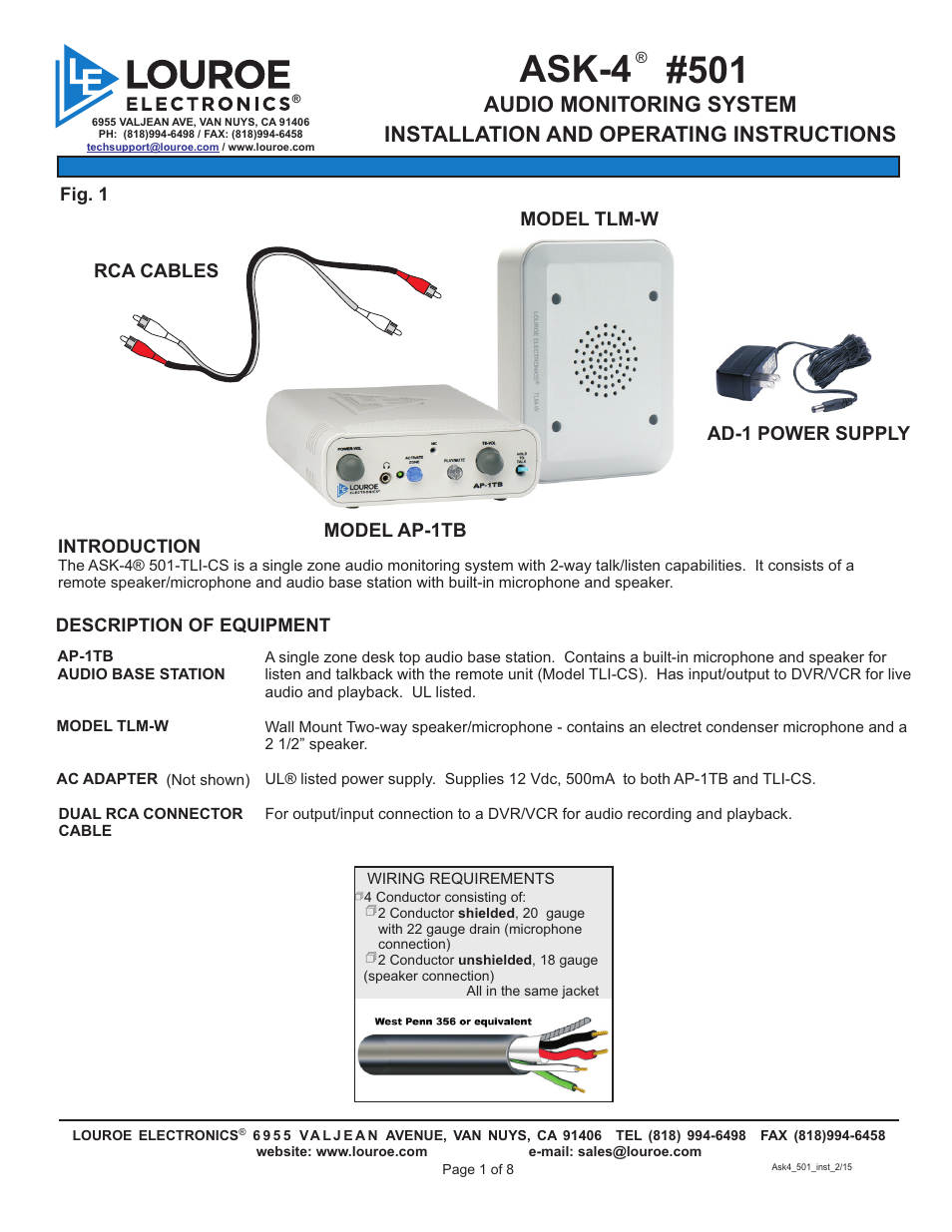 Louroe Electronics ASK-4 501 User Manual | 8 pages