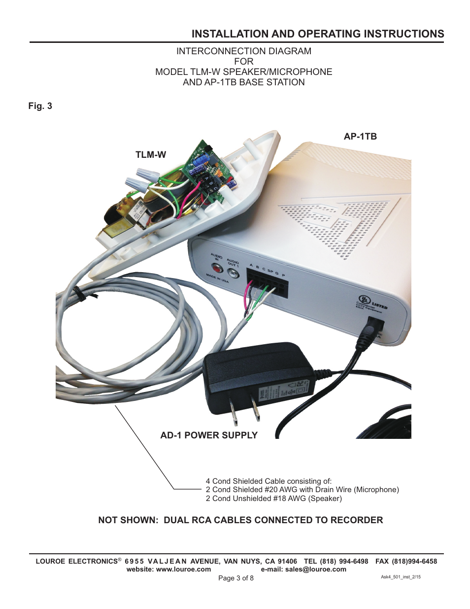 Installation and operating instructions | Louroe Electronics ASK-4 501 User Manual | Page 3 / 8