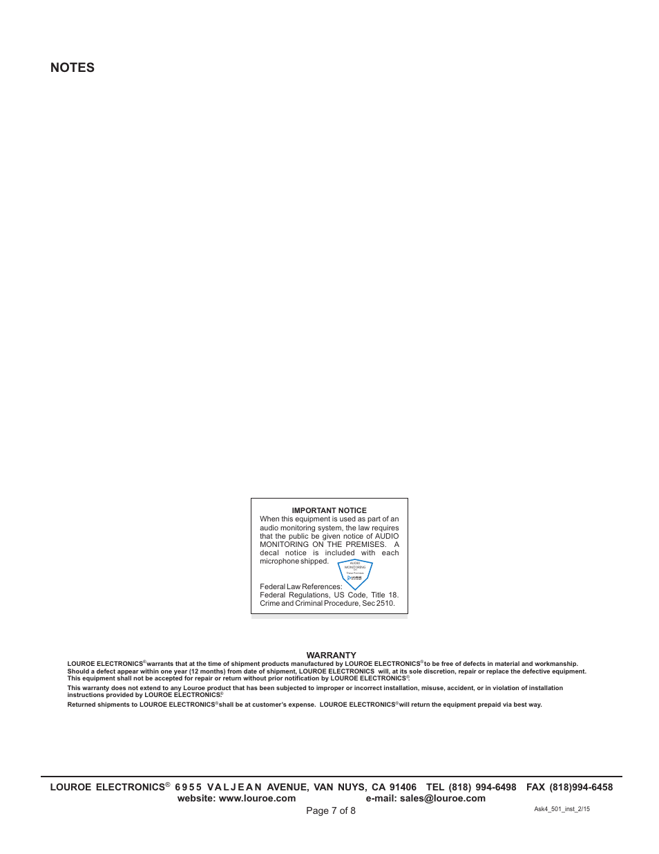 Louroe Electronics ASK-4 501 User Manual | Page 7 / 8